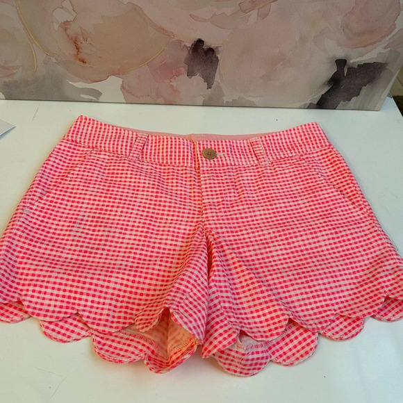 ! Lilly Pulitzer Buttercup Scallop Short Hot pink gingham 2 - Picture 1 of 5
